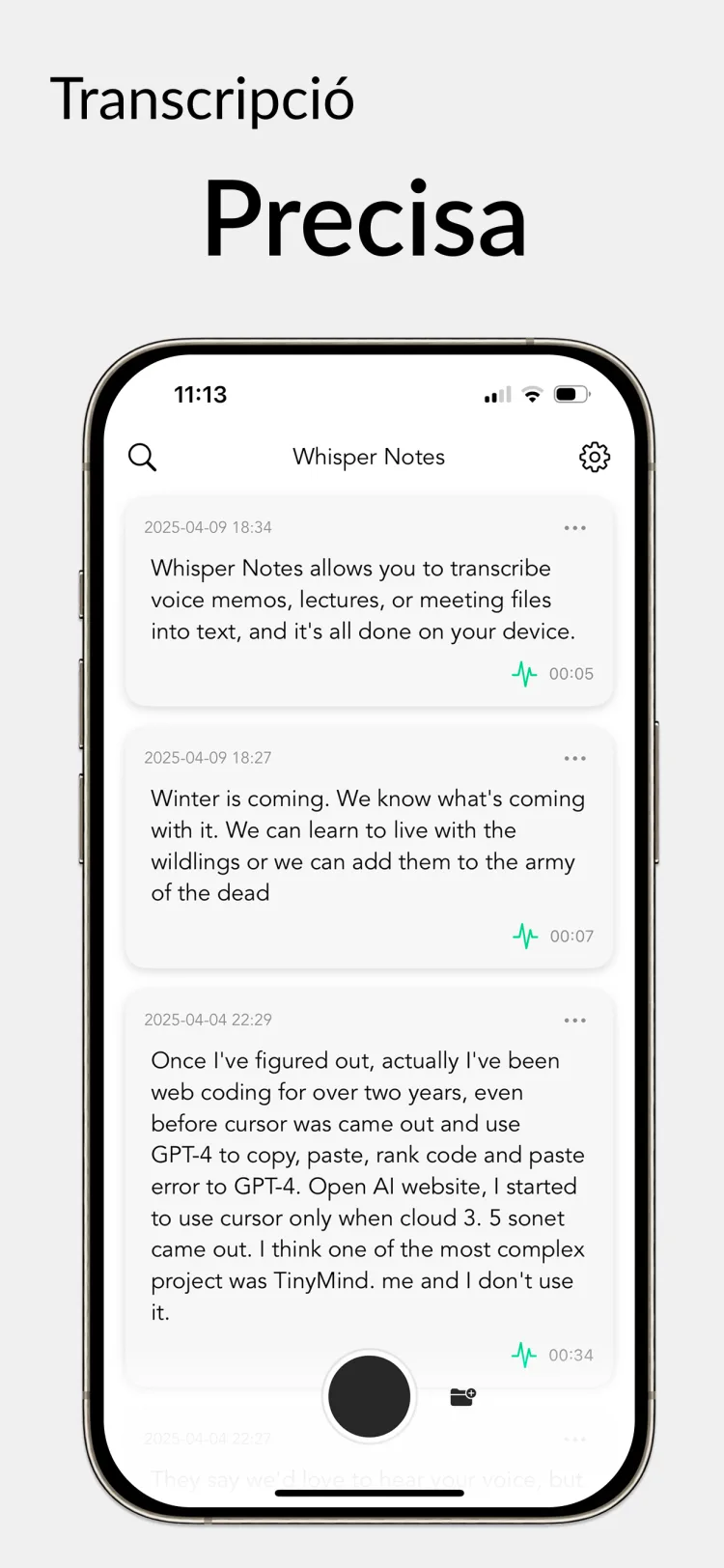 35 minuts d'àudio en 18 segons – Whisper Notes per a iPhone