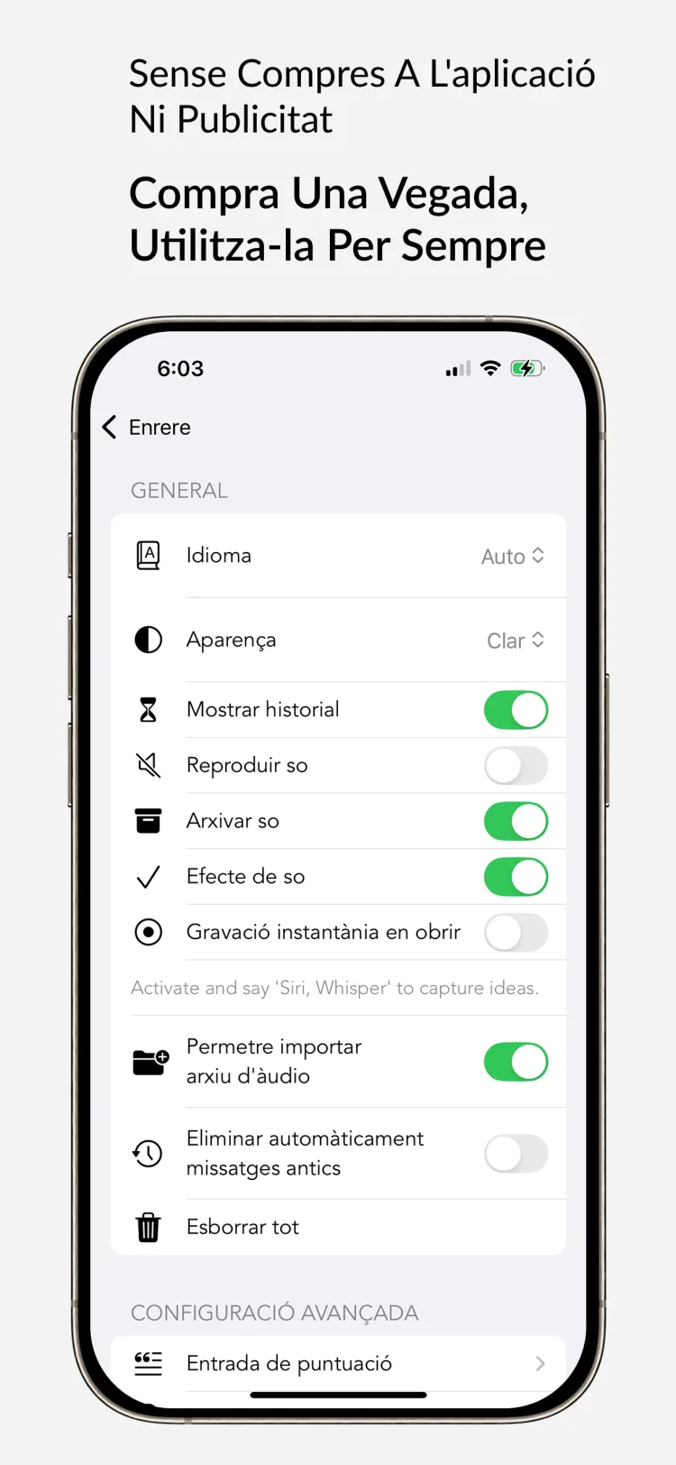 Accés de per vida – Whisper Notes per a iPhone