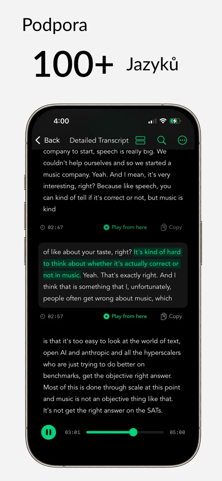 100+ jazyků – Whisper Notes pro iPhone