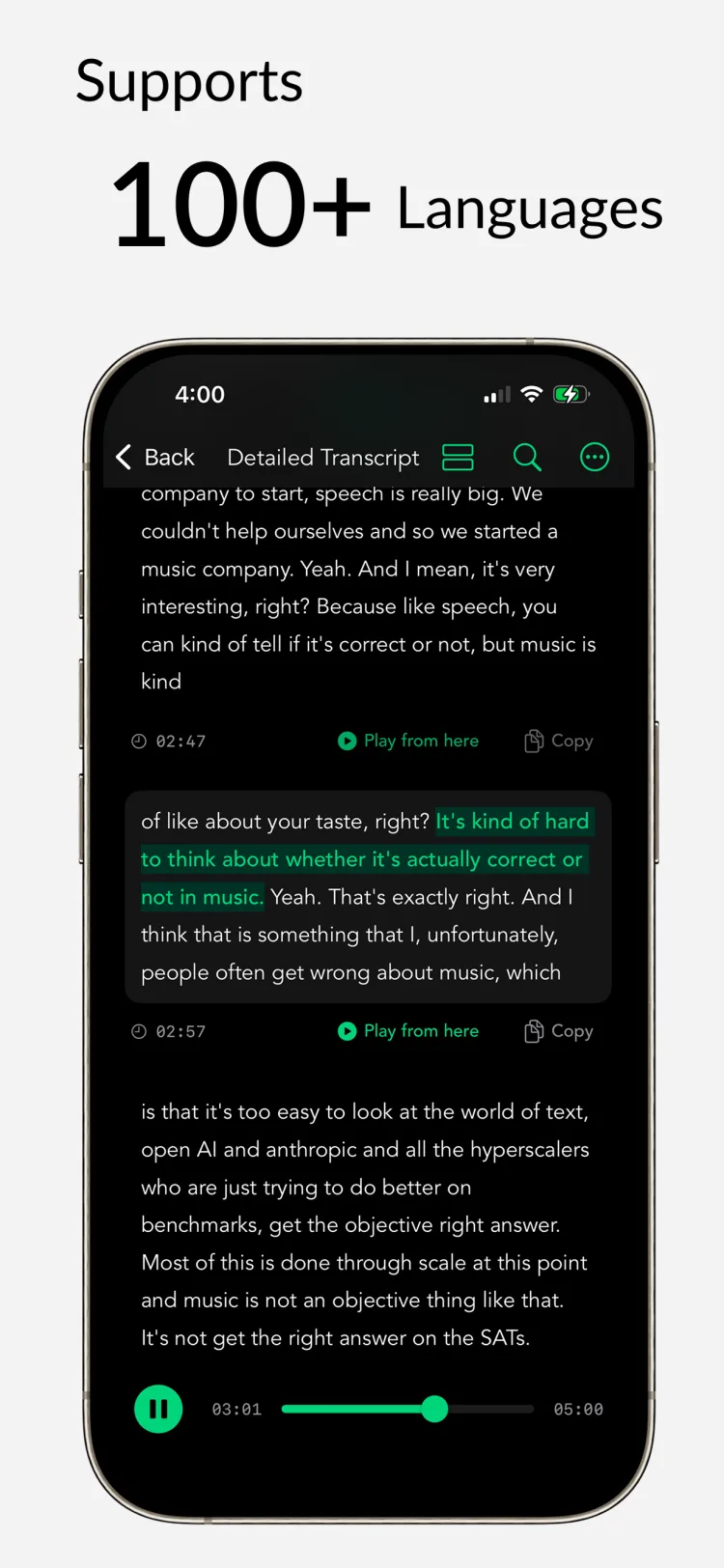 100+ Languages - WhisperNotes app interface