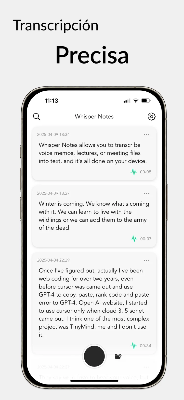 35 minutos de audio en 18 segundos – Whisper Notes para iPhone