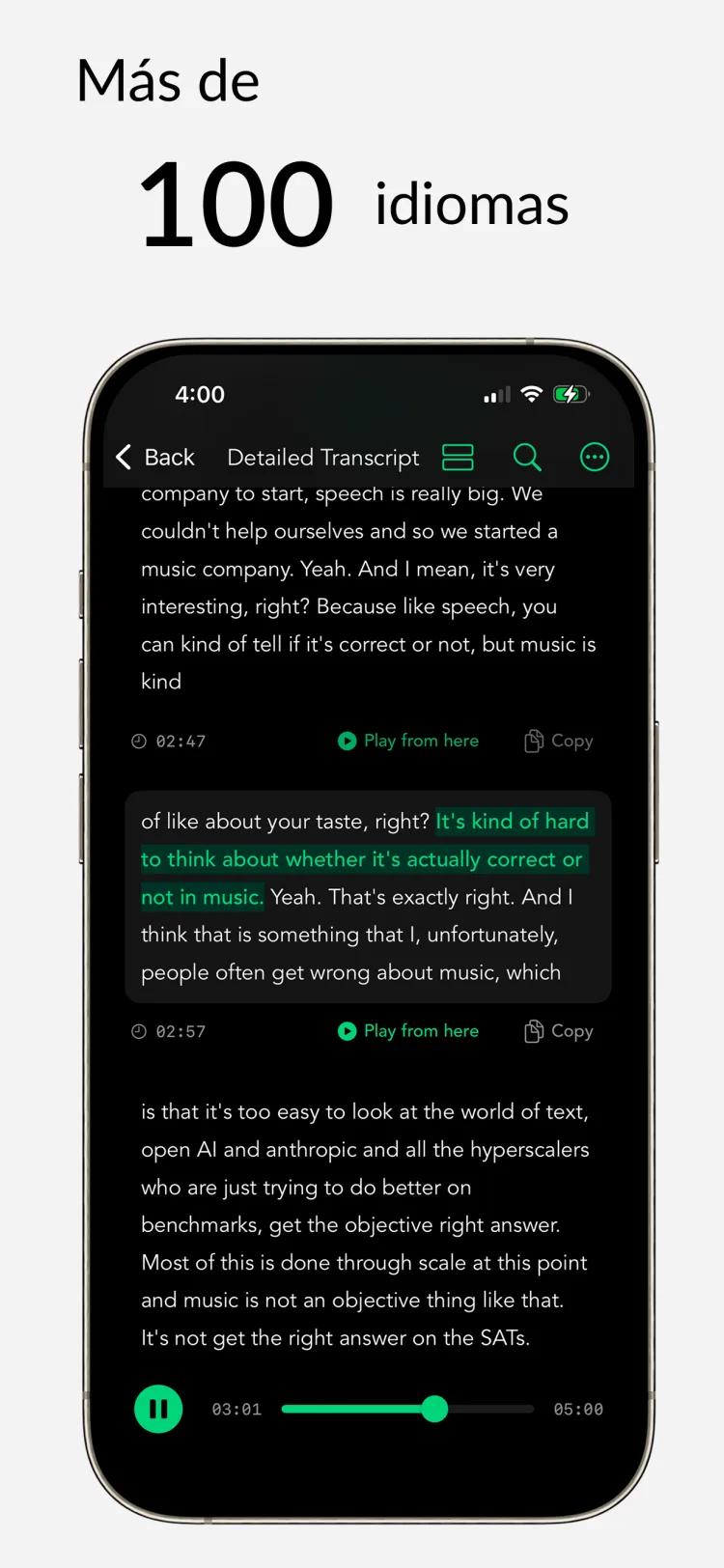 Soporte multilingüe – Whisper Notes para iPhone