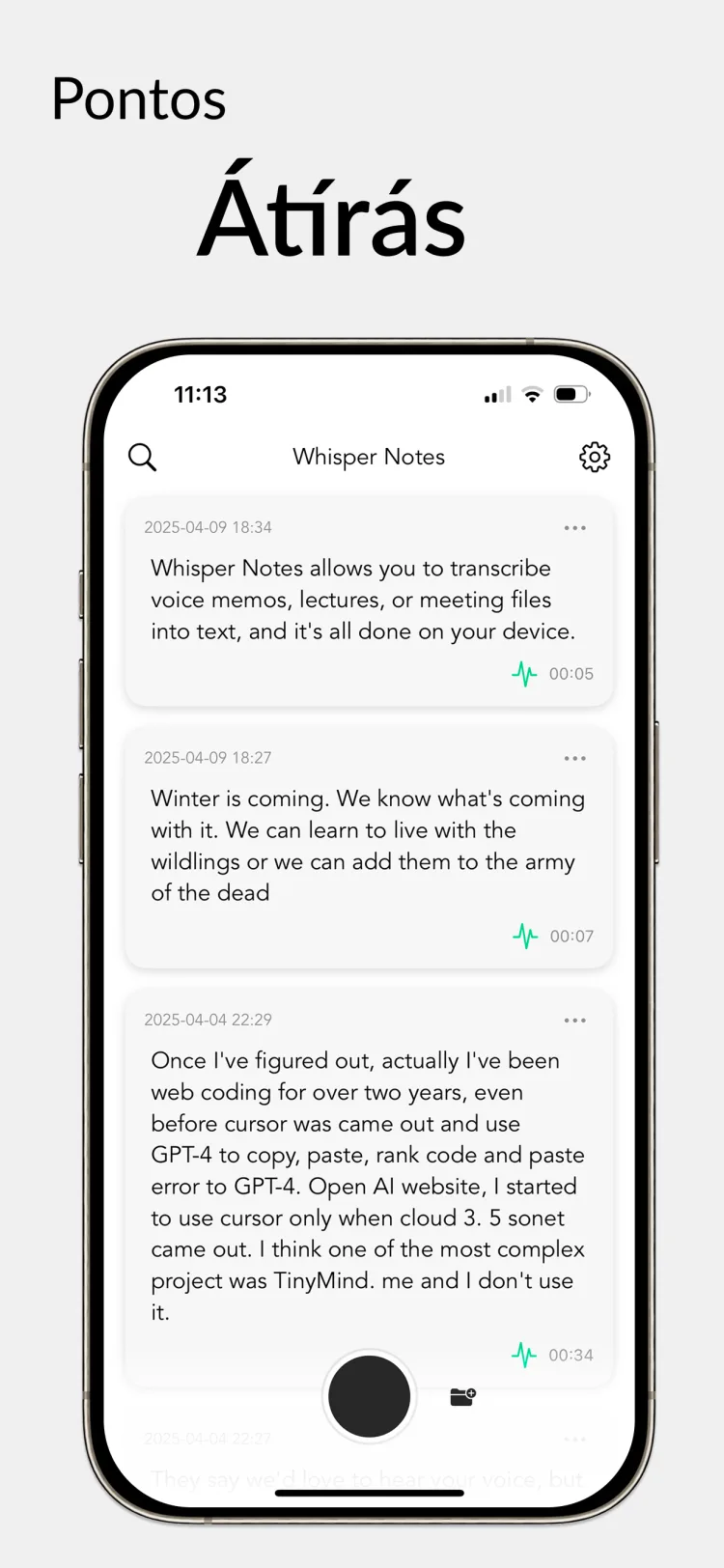 35 perc hang 18 másodperc alatt – Whisper Notes iPhone-ra