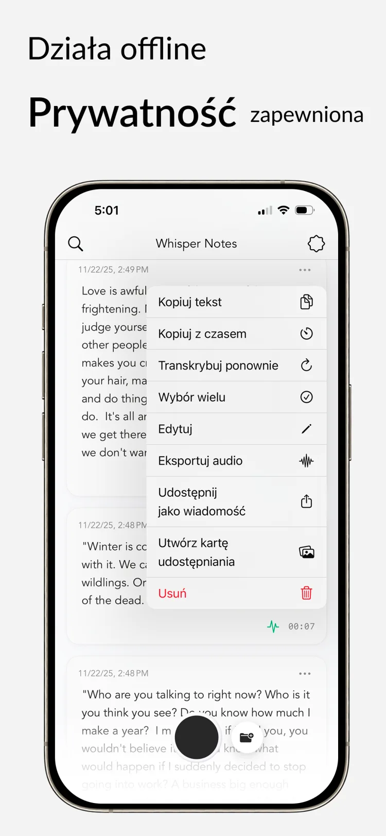 Działa offline – Whisper Notes na iPhone'a