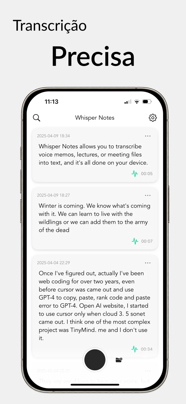 35 minutos de áudio em 18 segundos – Whisper Notes para iPhone